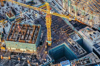 Large contsuction site with prominent crane